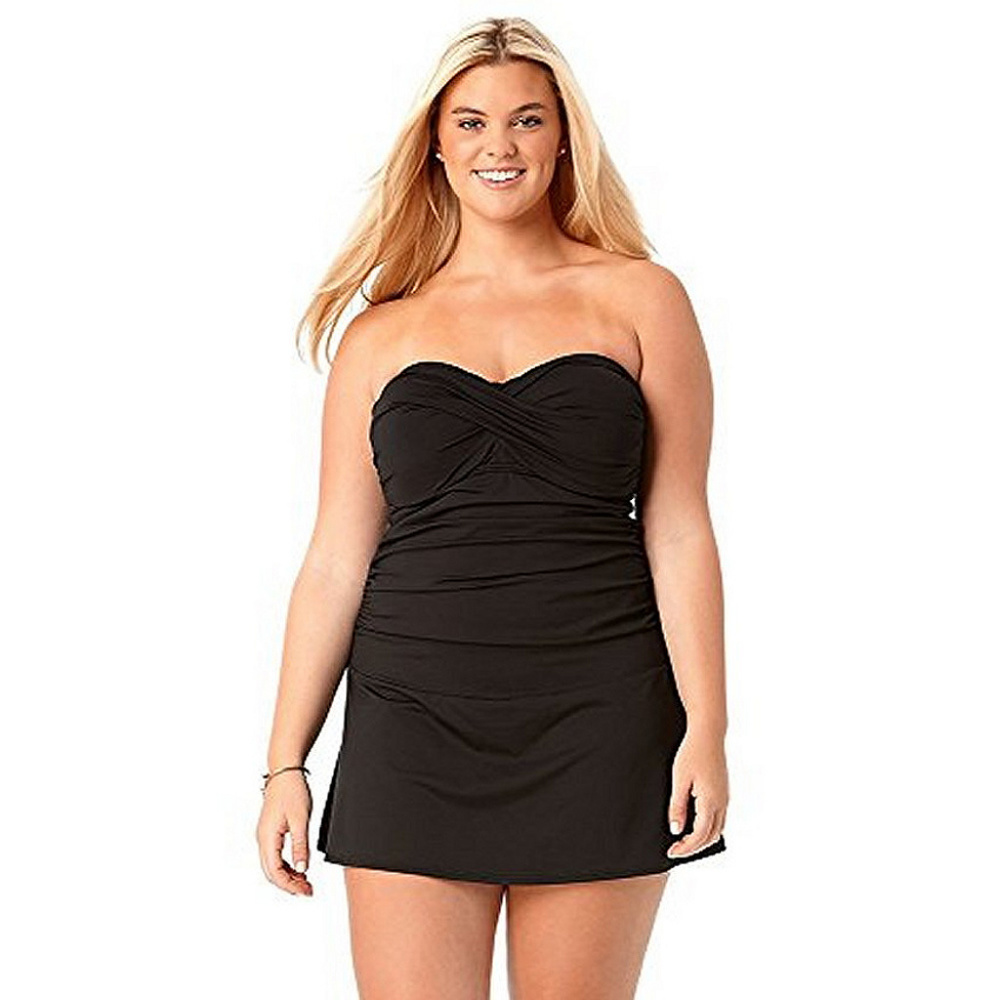 Twist Front Skirted Strapless Swimdress 24W